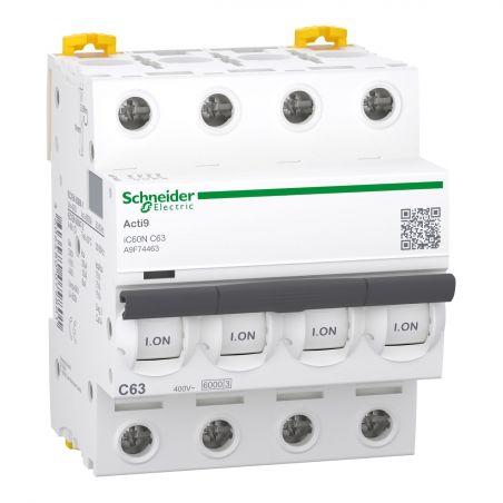 A9F74463 - Disjoncteur tetrapolaire 4P 63A Courbe C - 4 modules - 10kA - Schneider Electric Acti9 iC60N – Image 2