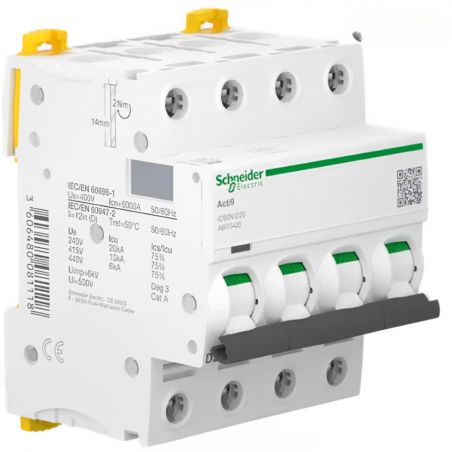 A9F75420 - Disjoncteur courbe D tetrapolaire 20A - 4P - 10kA - A vis - Schneider Electric Acti9 iC60N – Image 3