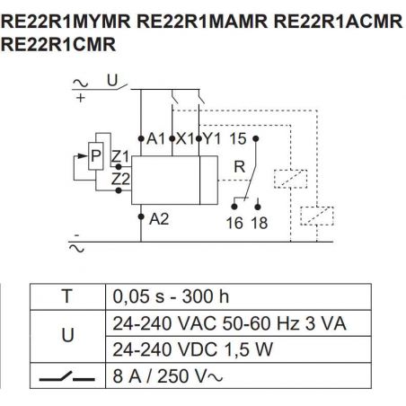 RE22R1MYMR Schneider - Relais temporise multifonctions - 1OF (inverseur) - 24 a 240Vca/cc - Zelio Time – Image 2